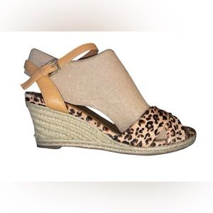 COLE HAAN Nike Air Leopard Print Espadrille Wedge Sandal Heels Ankle Strap 7